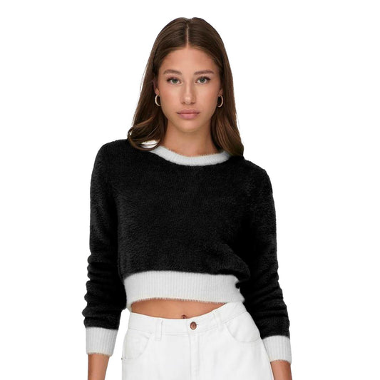 Only Piumo L/S Crop Contrast Pull CC Knit Black  - 15270559B