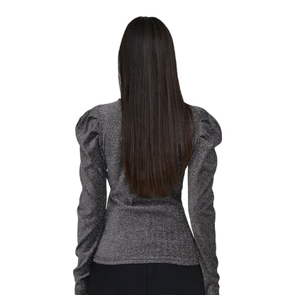 Only Rich L/S Glitter Puff Top Black/Silver Glitter  - 15278055BSG