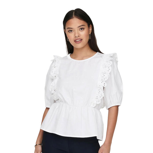 JDY Lelou 2/4 Top Wvn White  - 15289993W