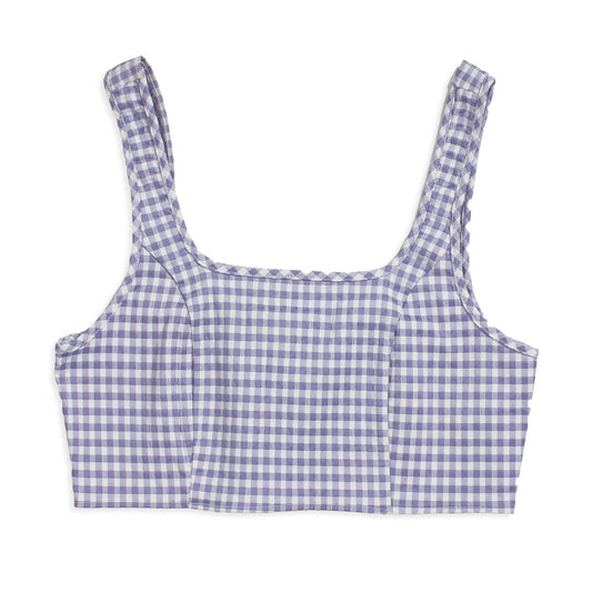 Only Carola S/L Crop Check Top Pnt Purple Rose  - 15291626PR