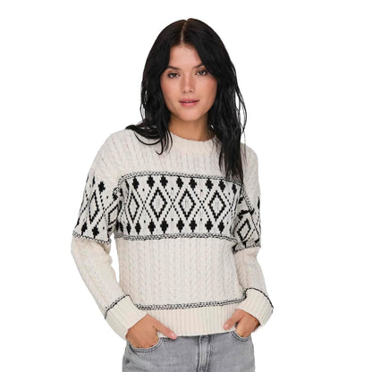 Only Marent L/S Pullover Knit Cloud Dancer/Black Detail  - 15314887CD