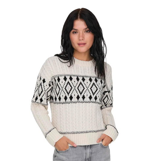 Only Marent L/S Pullover Knit Cloud Dancer/Black Detail  - 15314887CD