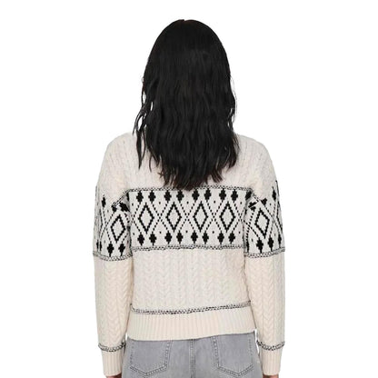 Only Marent L/S Pullover Knit Cloud Dancer/Black Detail  - 15314887CD