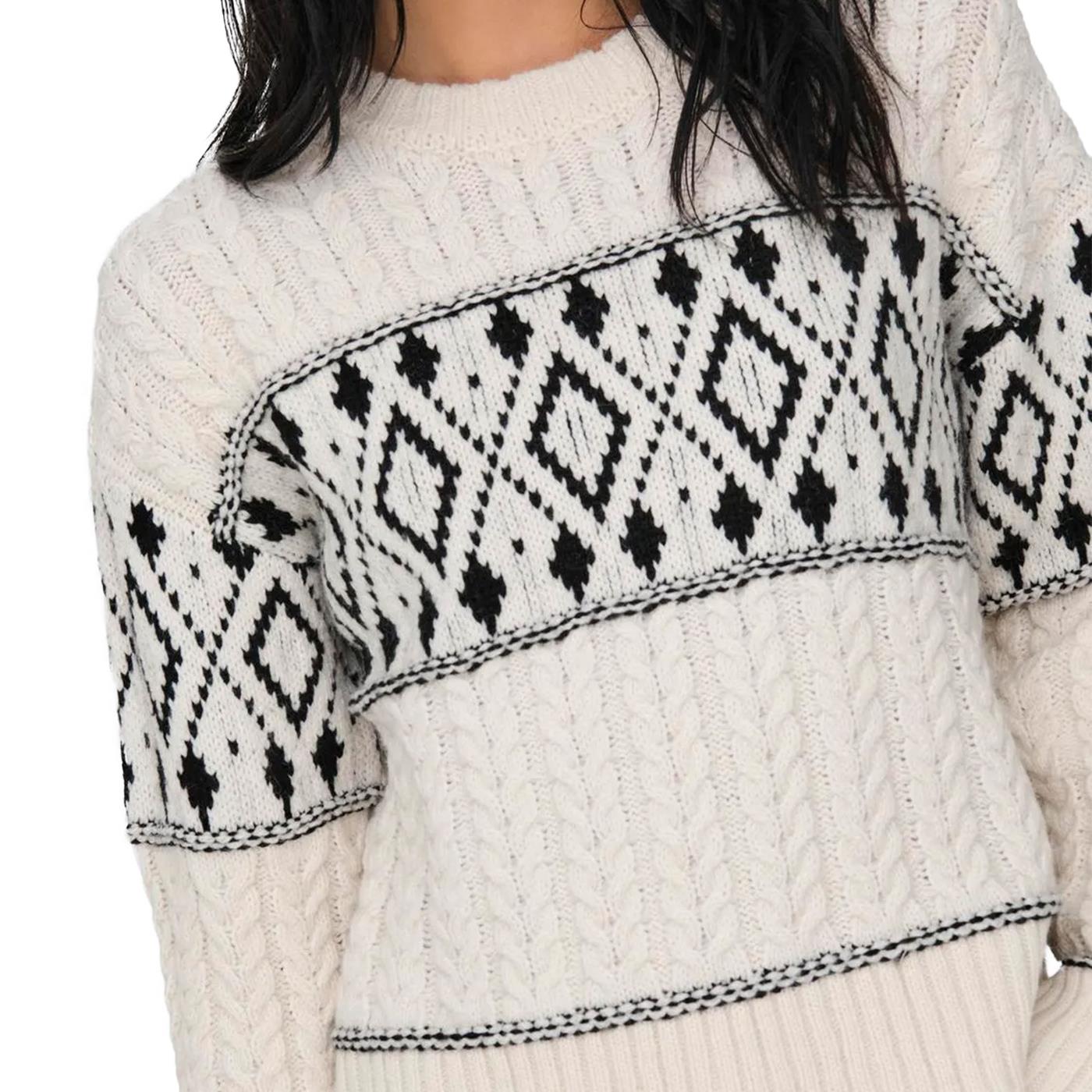Only Marent L/S Pullover Knit Cloud Dancer/Black Detail  - 15314887CD