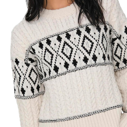 Only Marent L/S Pullover Knit Cloud Dancer/Black Detail  - 15314887CD