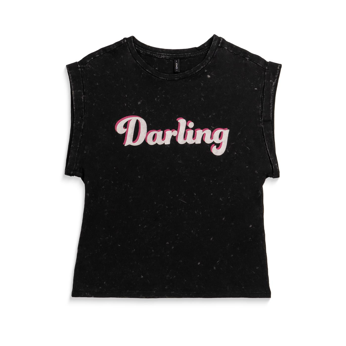 Only Dahlia S/S Text Fold-Up Top Black W. Darling Print  - 15316644BD