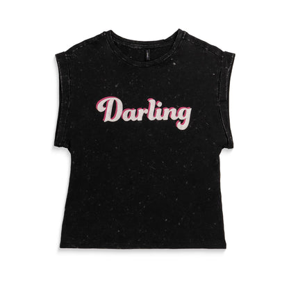 Only Dahlia S/S Text Fold-Up Top Black W. Darling Print  - 15316644BD