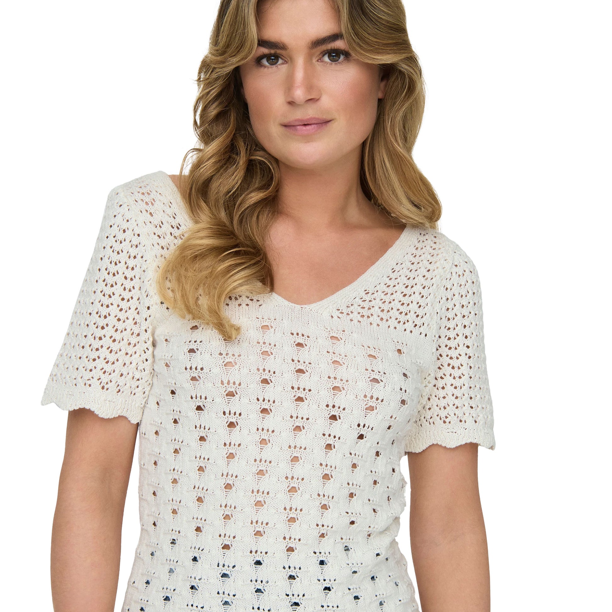 Only Becca Life SS V-Neck Top Knt Cloud Dancer  - 15318713CD