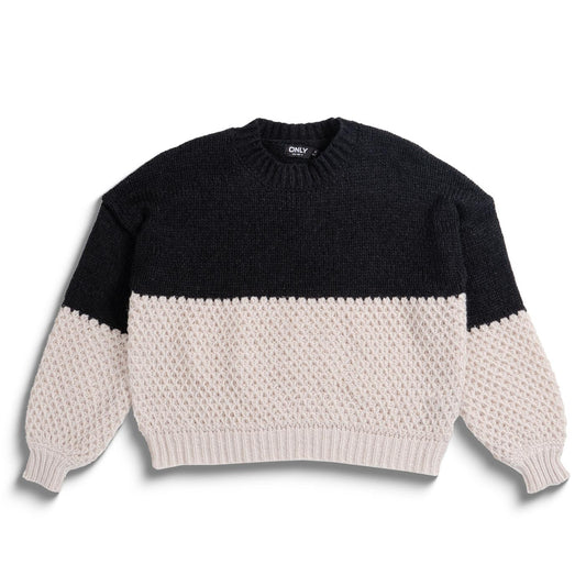Only Rose Life LS O-Neck Block Knit Black/Pumice Stone  - 15327591B