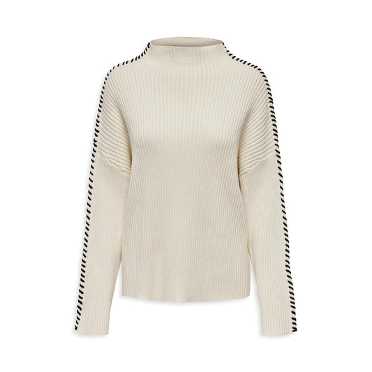 Only Queenie LS Contrast High Neck Prm Knit Birch  - 15330680B