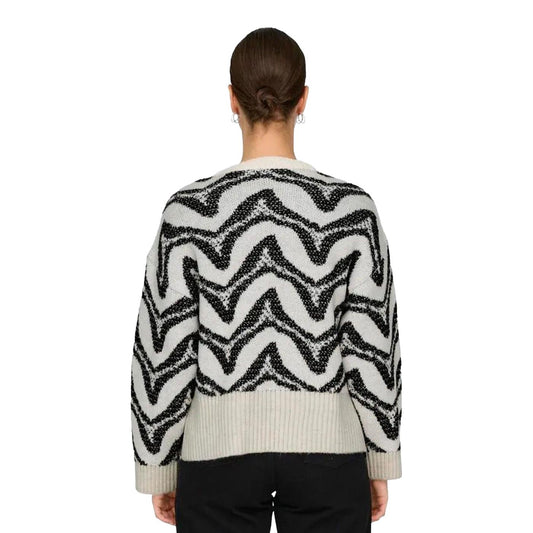 Only Jane LS Jacquard O-Neck BF Knit Cloud Dancer/Black  - 15332157CD