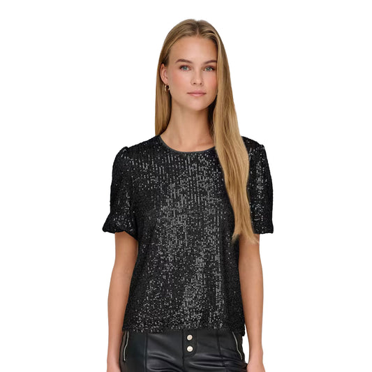 Only Ana S/S Loose Sequins Top Black  - 15333850B