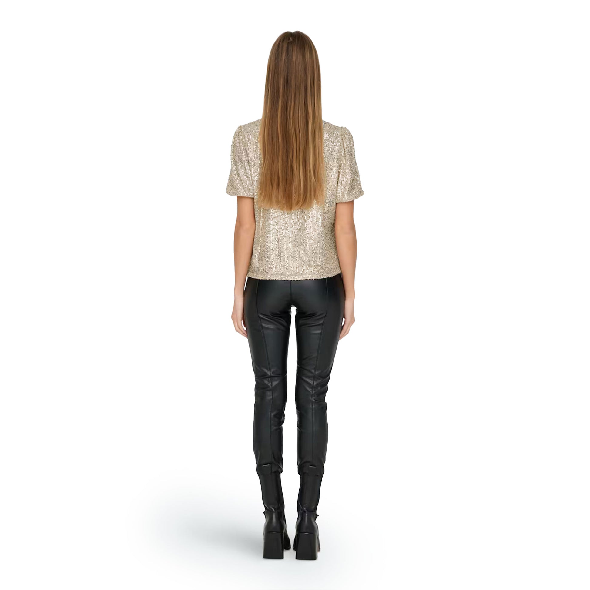 Only Ana S/S Loose Sequins Top Pumice Stone  - 15333850PS