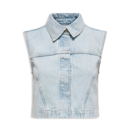 Only Elizabeth Denim Bleach Waistcoat Light Blue Bleached  - 15338112LBB
