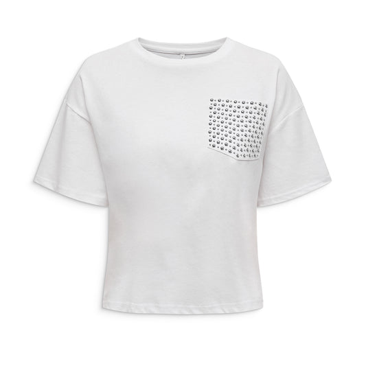 Only Terza Top de manga corta con cuello redondo en blanco brillante