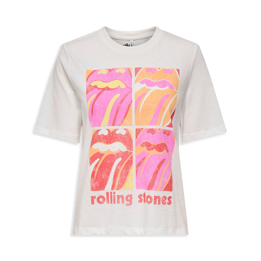 Only Rolling Stones Life S/S Top Cloud Dancer/Squares  - 15345922CDS