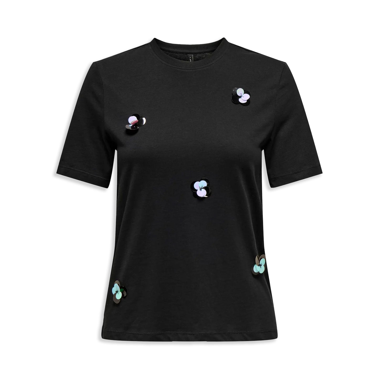 Only Olivia Life S/S Flower O-Neck Top Black  - 15349470B