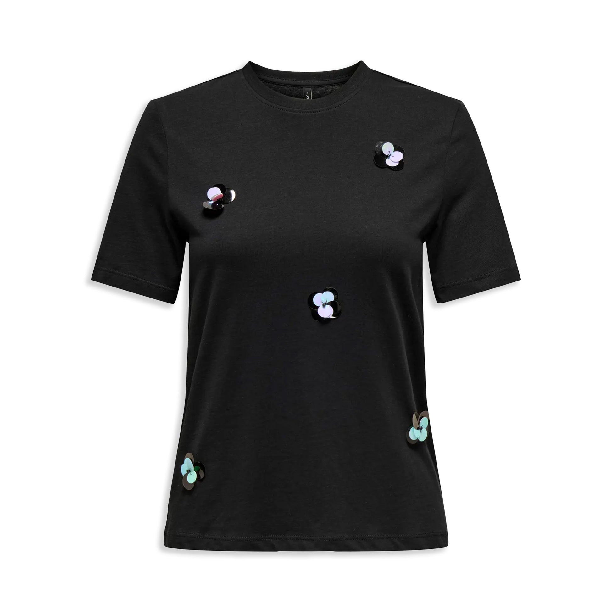 Only Olivia Life S/S Flower O-Neck Top Black  - 15349470B