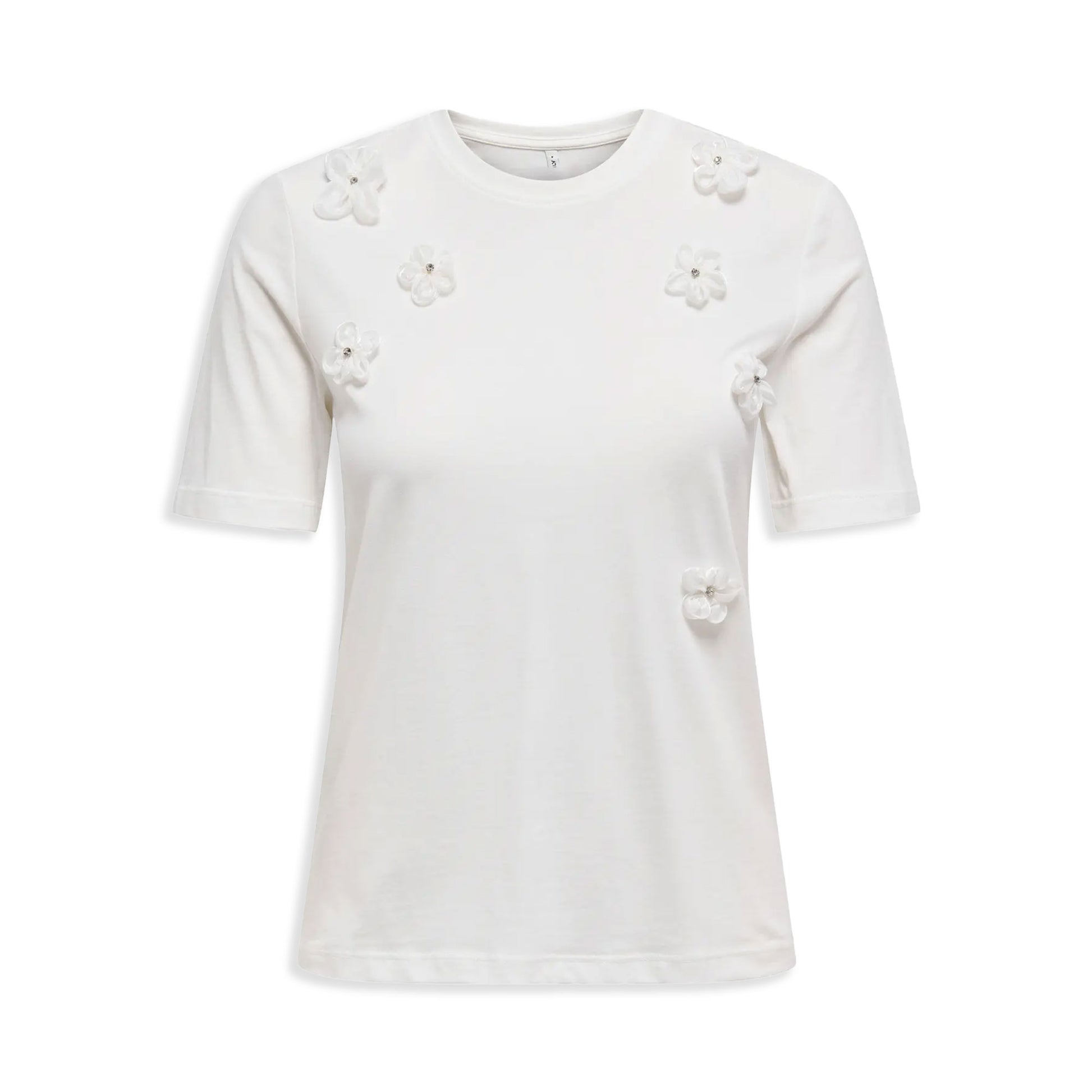 Only Olivia Life S/S Flower O-Neck Top Cloud Dancer  - 15349470CD