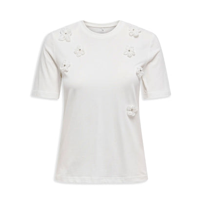 Only Olivia Life S/S Flower O-Neck Top Cloud Dancer  - 15349470CD