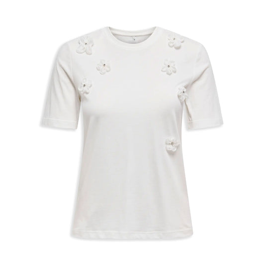 Only Olivia Life S/S Flower O-Neck Top Cloud Dancer  - 15349470CD