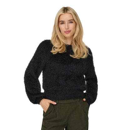 Only Lulu LS Rib Short O-Neck CC Knit Black  - 15350650B