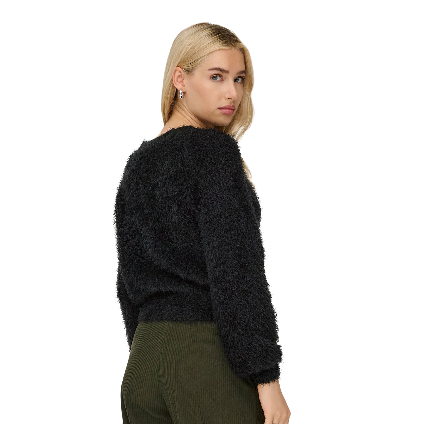 Only Lulu LS Rib Short O-Neck CC Knit Black  - 15350650B