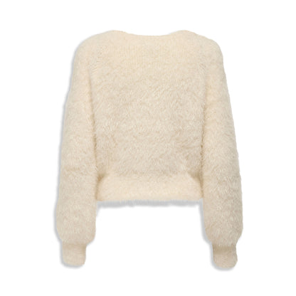 Only Lulu LS Rib Short O-Neck CC Knit Cloud Dancer  - 15350650CD