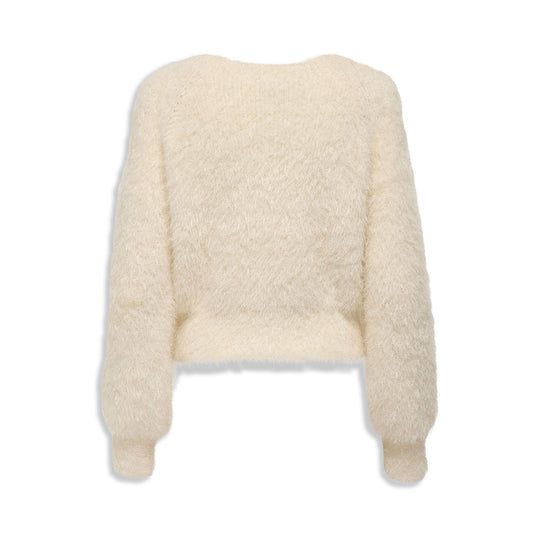 Only Lulu LS Rib Short O-Neck CC Knit Cloud Dancer  - 15350650CD