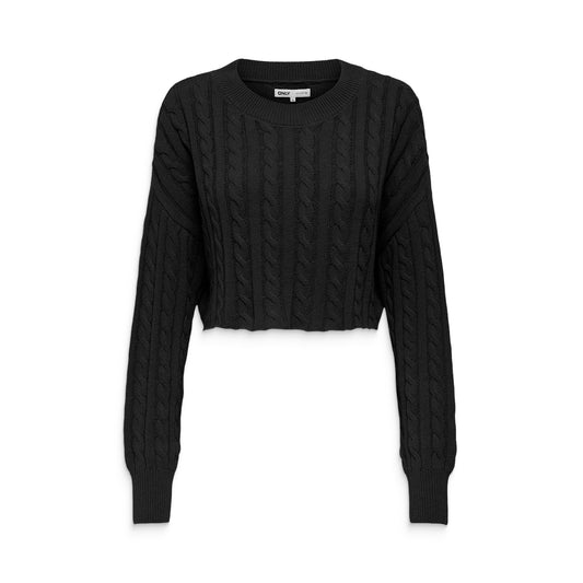 Only Birtie LS Short Cable O-Neck Knit Black  - 15350742B