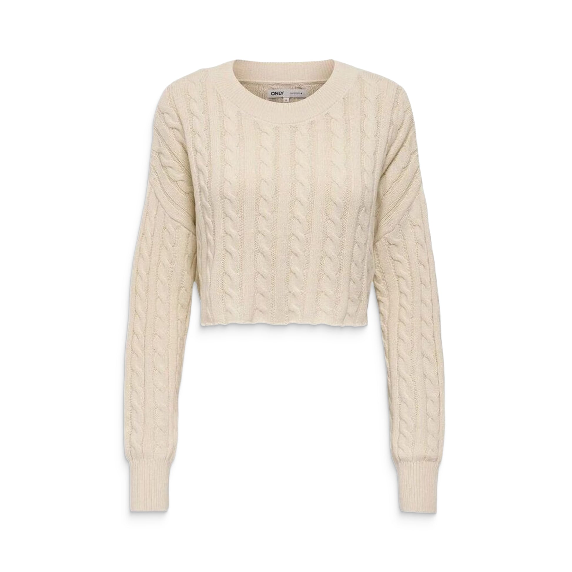 Only Birtie LS Short Cable O-Neck Knit Birch  - 15350742BI