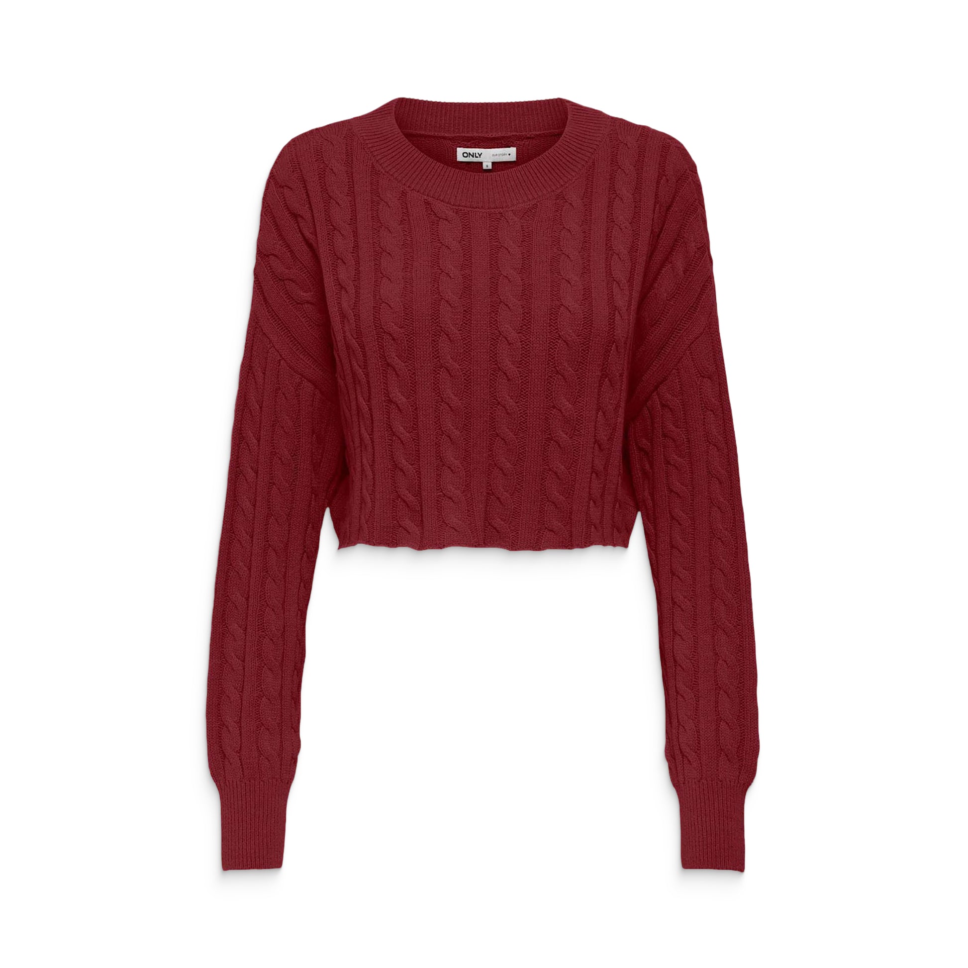 Only Birtie LS Short Cable O-Neck Knit Cabernet  - 15350742C