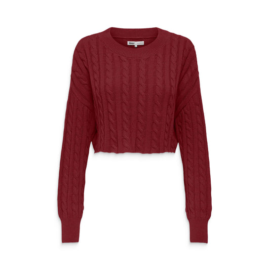 Only Birtie LS Short Cable O-Neck Knit Cabernet  - 15350742C