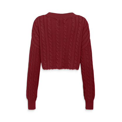 Only Birtie LS Short Cable O-Neck Knit Cabernet  - 15350742C