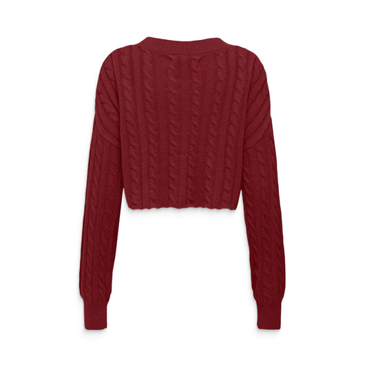 Only Birtie LS Short Cable O-Neck Knit Cabernet  - 15350742C