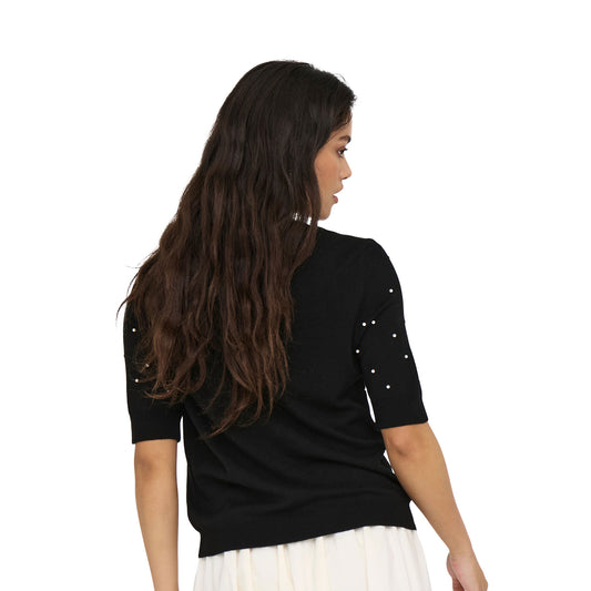 Only Venice Life SS Pearl O-Neck Knit Black  - 15353016B