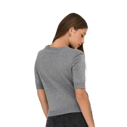 Only Venice Life SS Pearl O-Neck Knit Light Grey Melange  - 15353016LGM