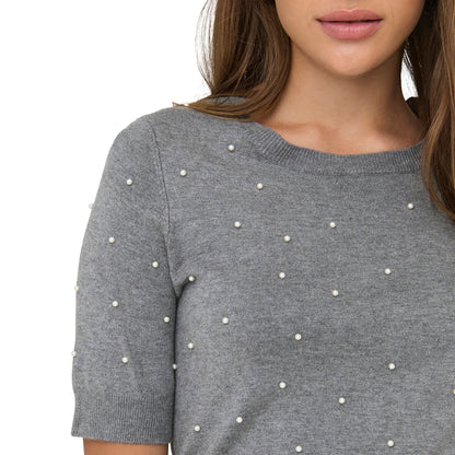 Only Venice Life SS Pearl O-Neck Knit Light Grey Melange  - 15353016LGM
