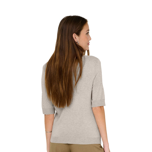 Only Venice Life SS Pearl O-Neck Knit Pumice Stone  - 15353016PS
