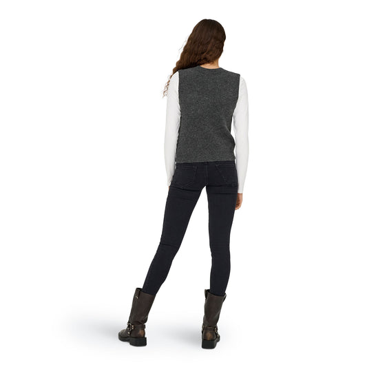 Only Renata Life SL O-Neck Pearl Vest Knit Dark Grey Melange  - 15353076DGM