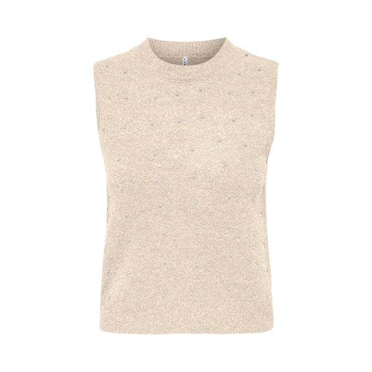 Only Renata Life SL O-Neck Pearl Vest Knit Whitecap Gray  - 15353076WG