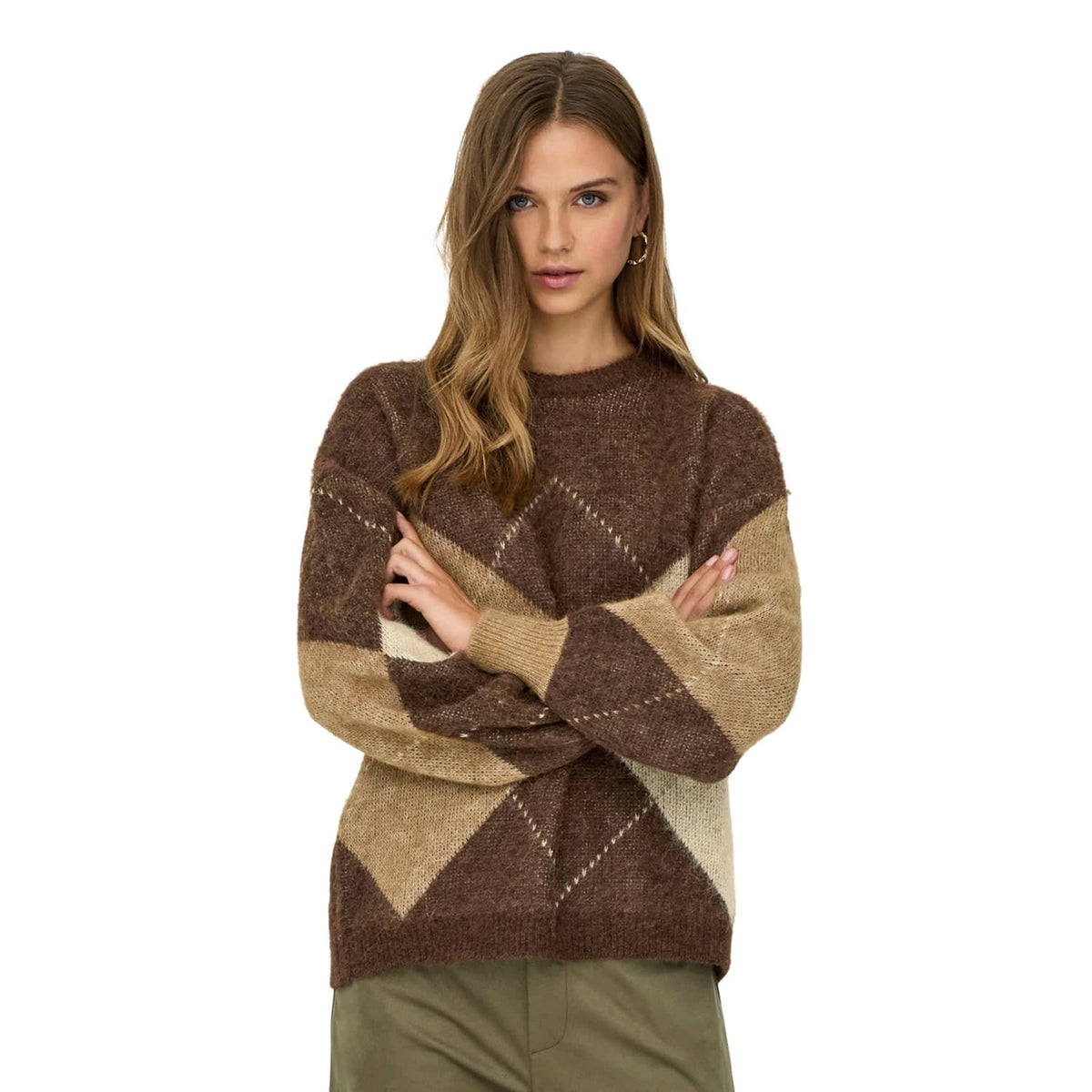 Only Noeme Life LS Jacquard O-Neck Noos Knit Chestnut  - 15353226C