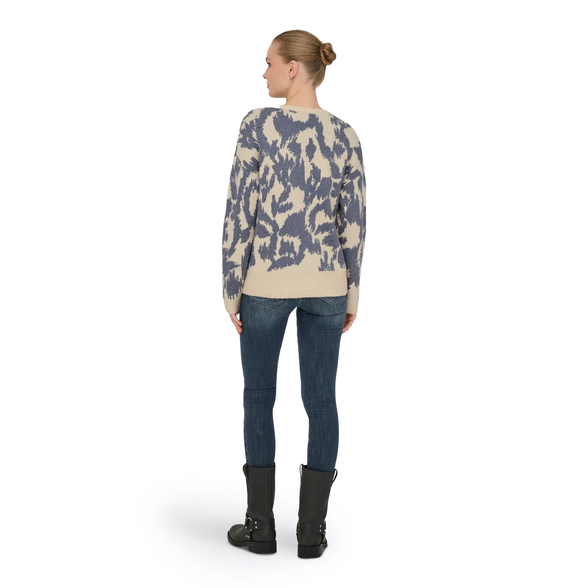 Only Gigi LS Glitter O-Neck Knit Birch/Vintage Indigo  - 15353238BVI