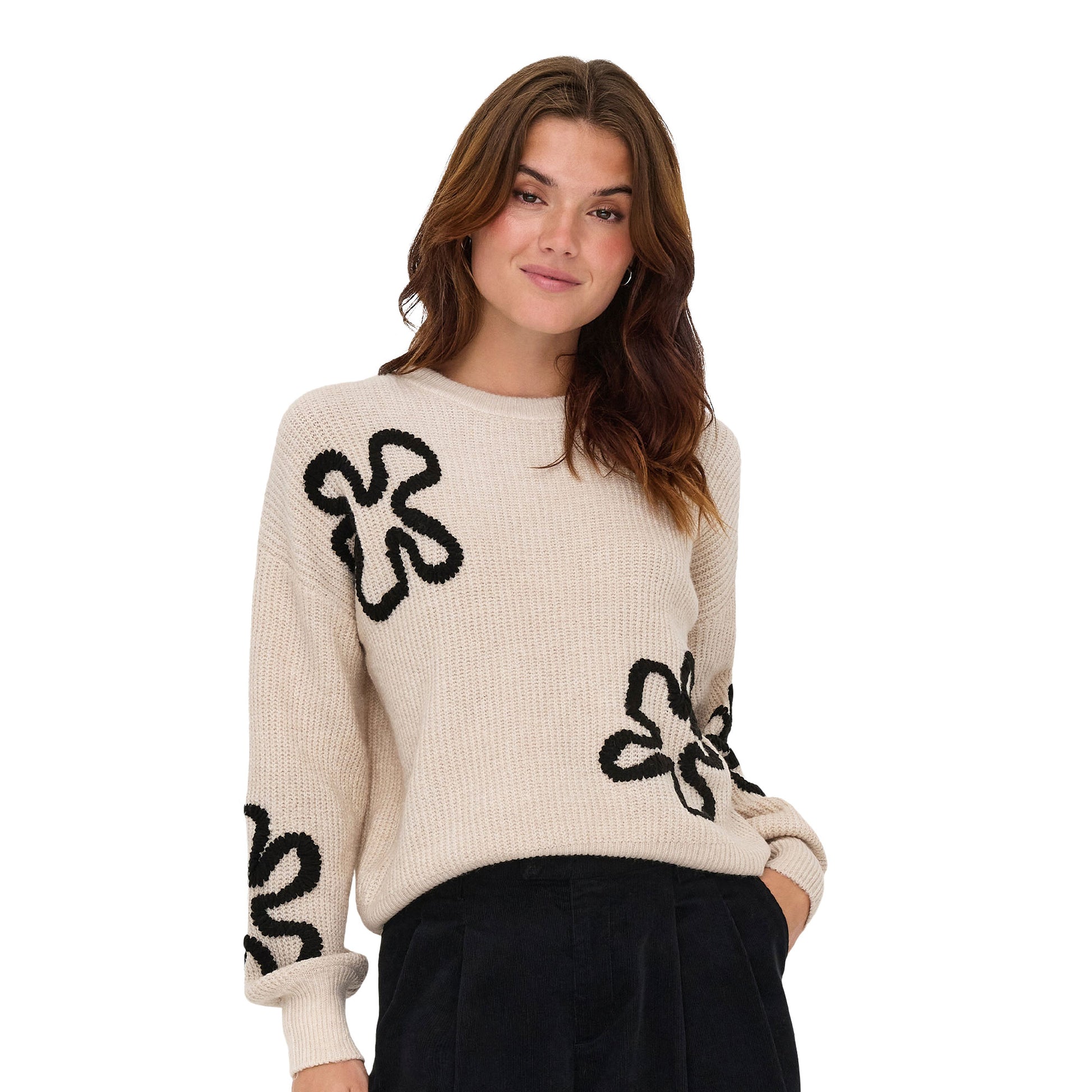 Only Daisy Life LS Stitch O-Neck Knit Pumice Stone  - 15353299PS