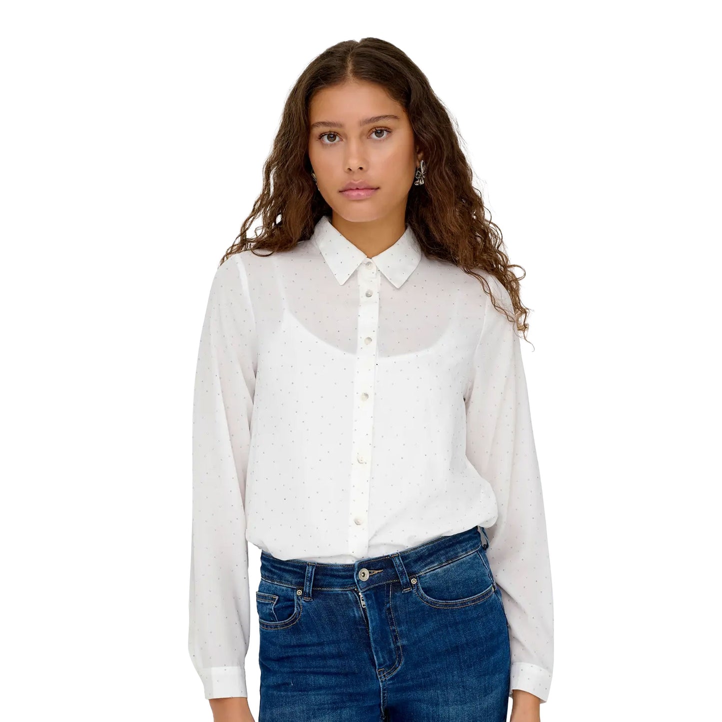 Only Zeke L/S Stud Shirt Wvn Cloud Dancer  - 15357355CD