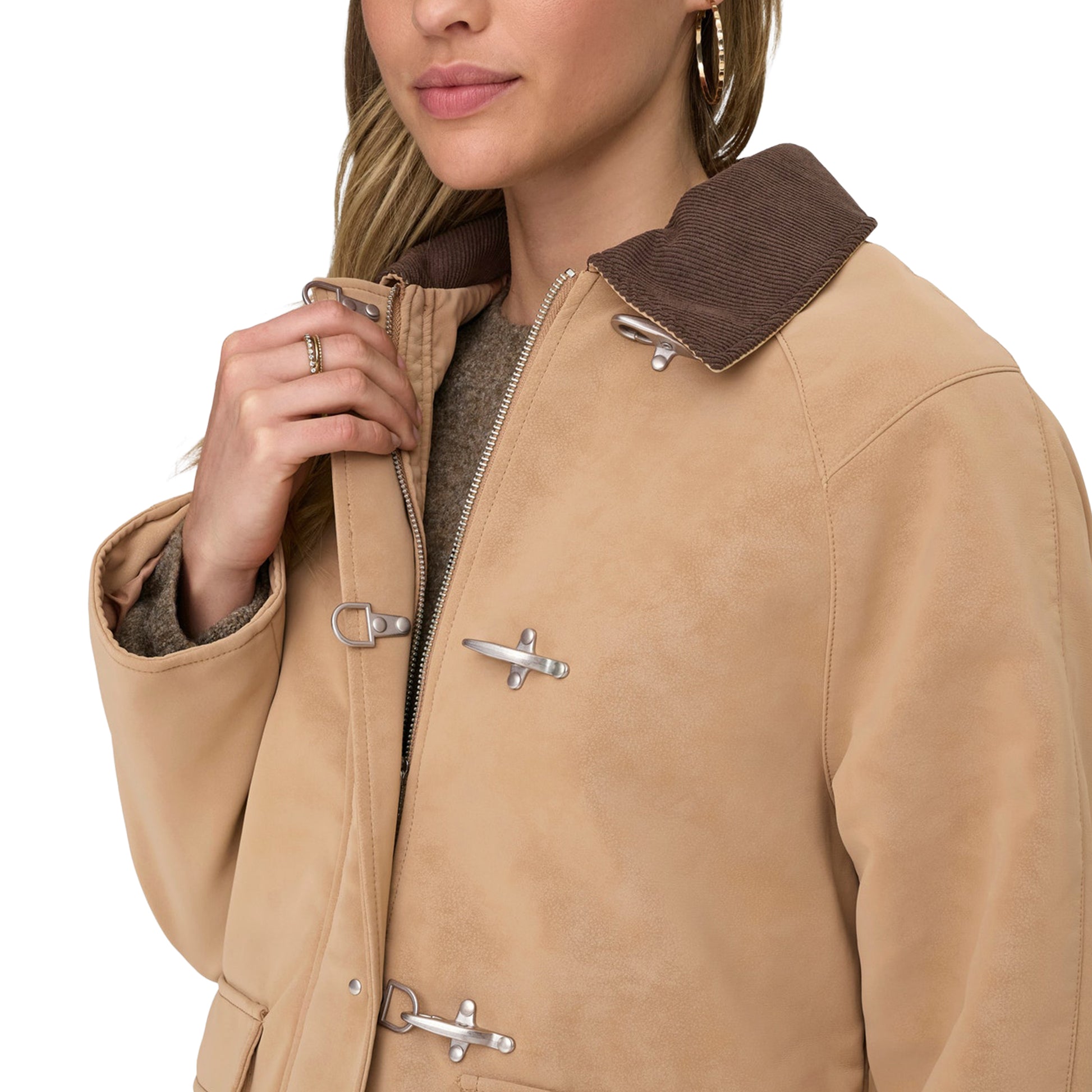 Only Aggie Faux Suede Contrast Jacket Tannin  - 15358230T