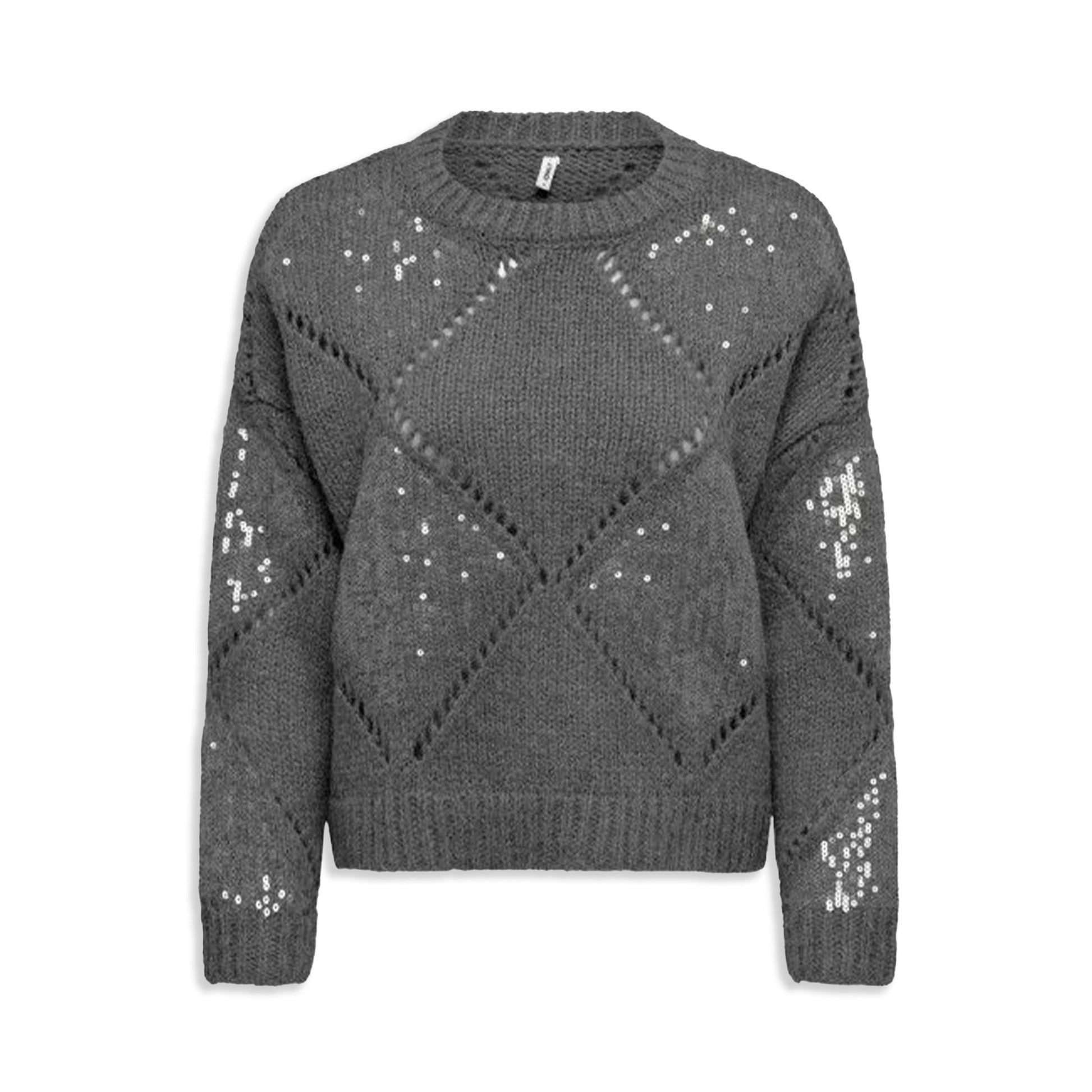 Only Kansas Life LS Sequins O-Neck Knit Medium Grey  - 15358402MG