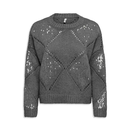 Only Kansas Life LS Sequins O-Neck Knit Medium Grey  - 15358402MG