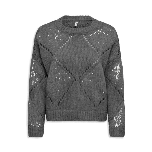 Only Kansas Life LS Sequins O-Neck Knit Medium Grey  - 15358402MG