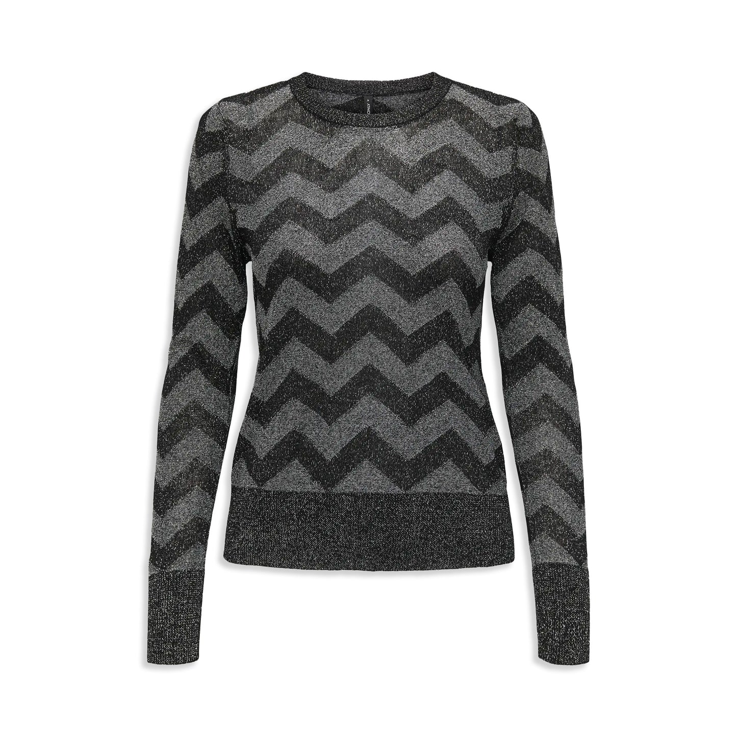 Only Jillo LS Zigzag O-Neck Glitter Knit Black  - 15358443B
